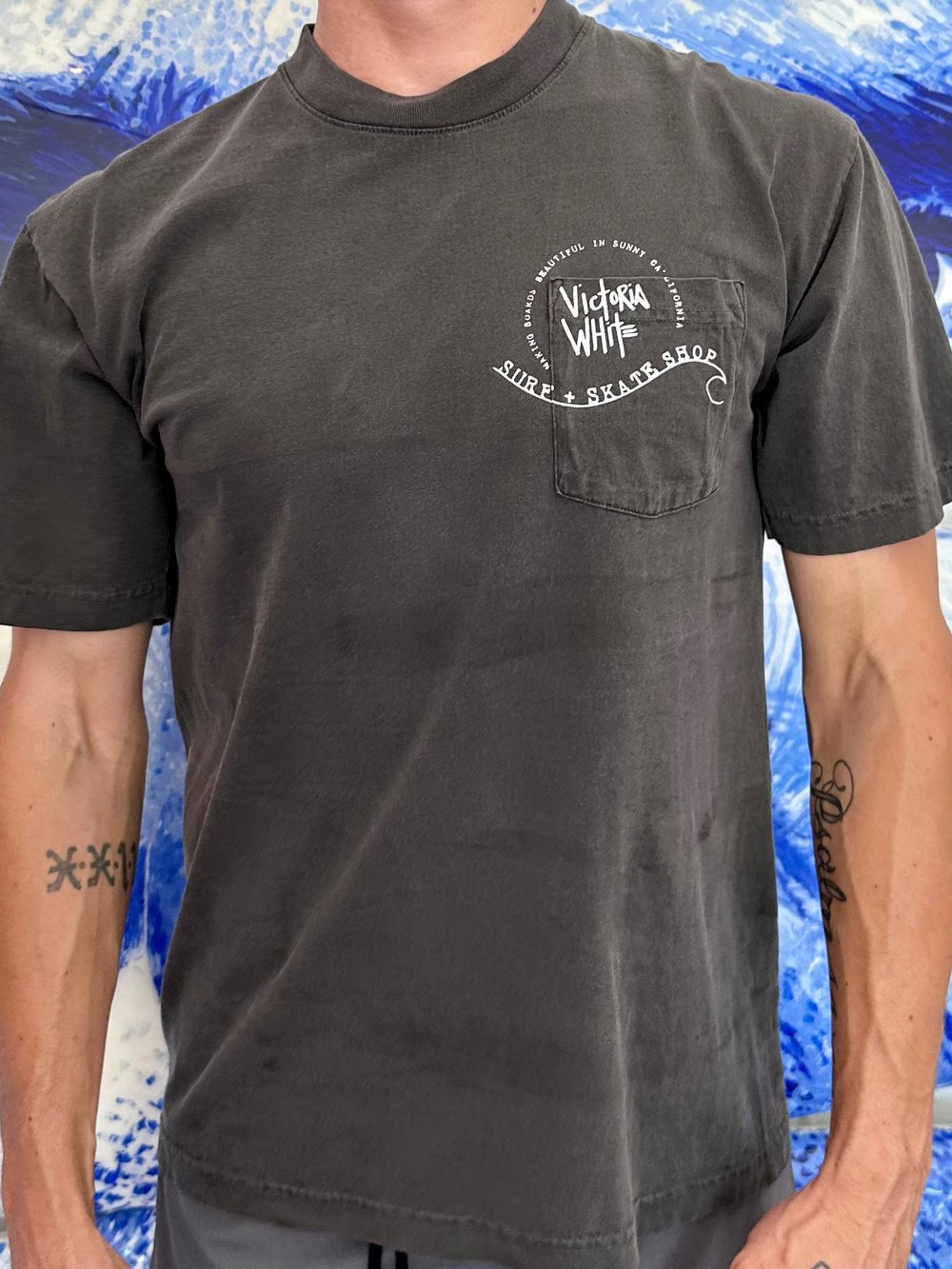 Surfing is My Religion Adult Pocket Tee- Vintage Black