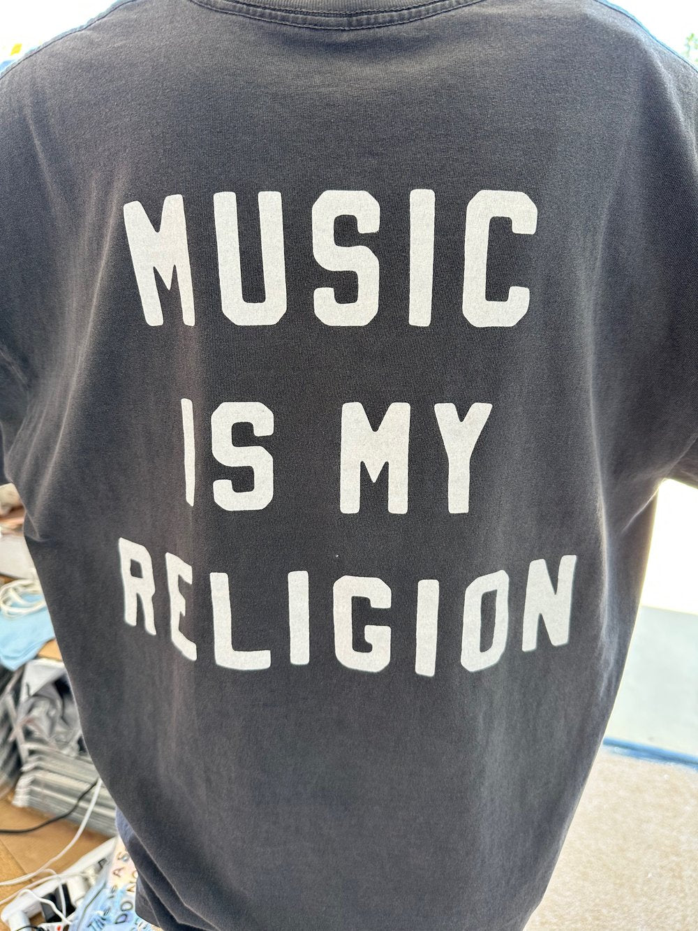 Music is My Religion Adult Pocket Tee- Vintage Black