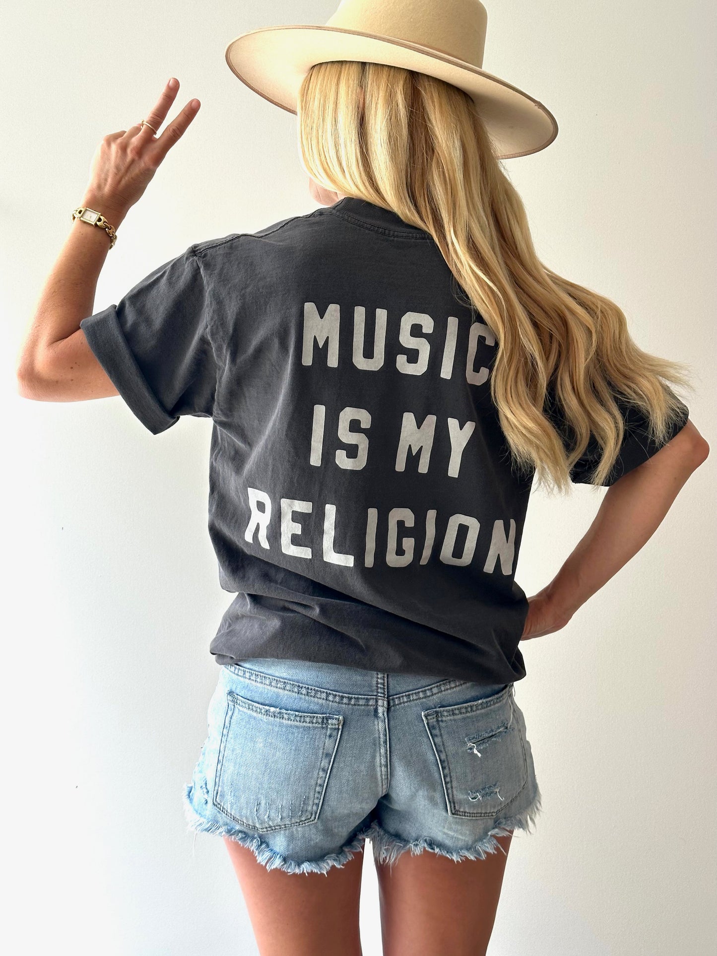 Music is My Religion Adult Pocket Tee- Vintage Black