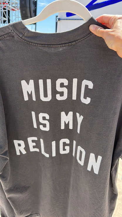 Music is My Religion Adult Pocket Tee- Vintage Black