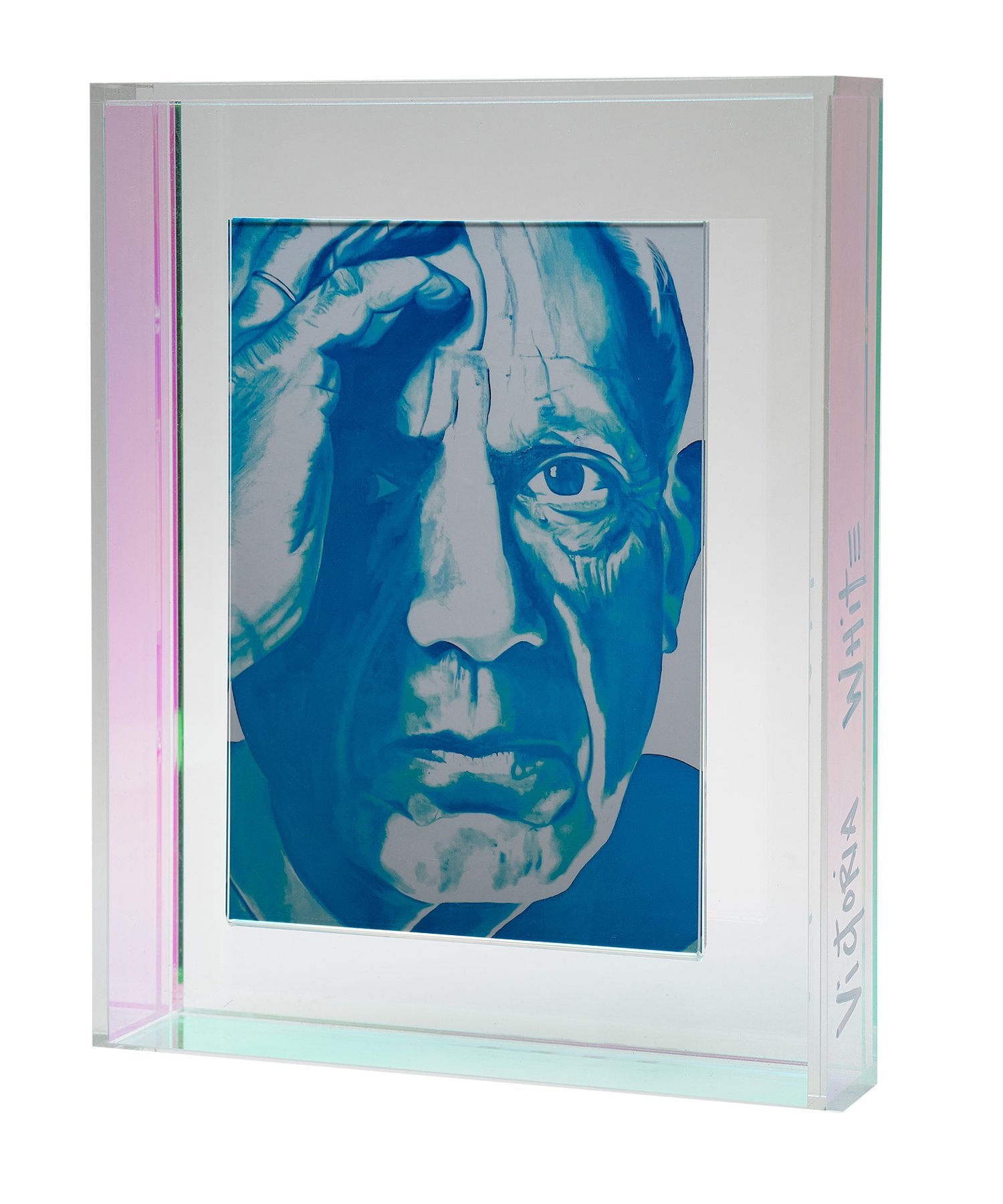 pablo picasso print in iridescent floating acrylic frame