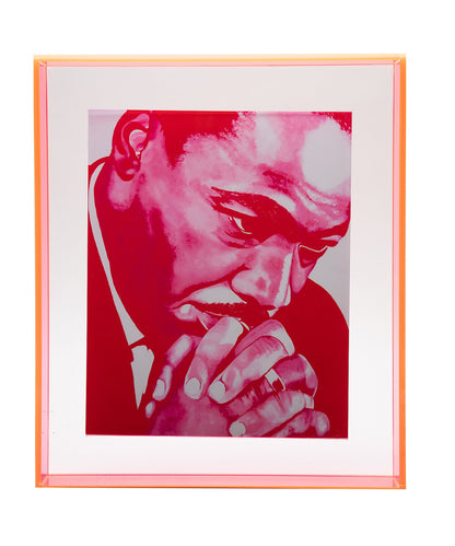 martin luther king jr print in neon pink floating acrylic frame
