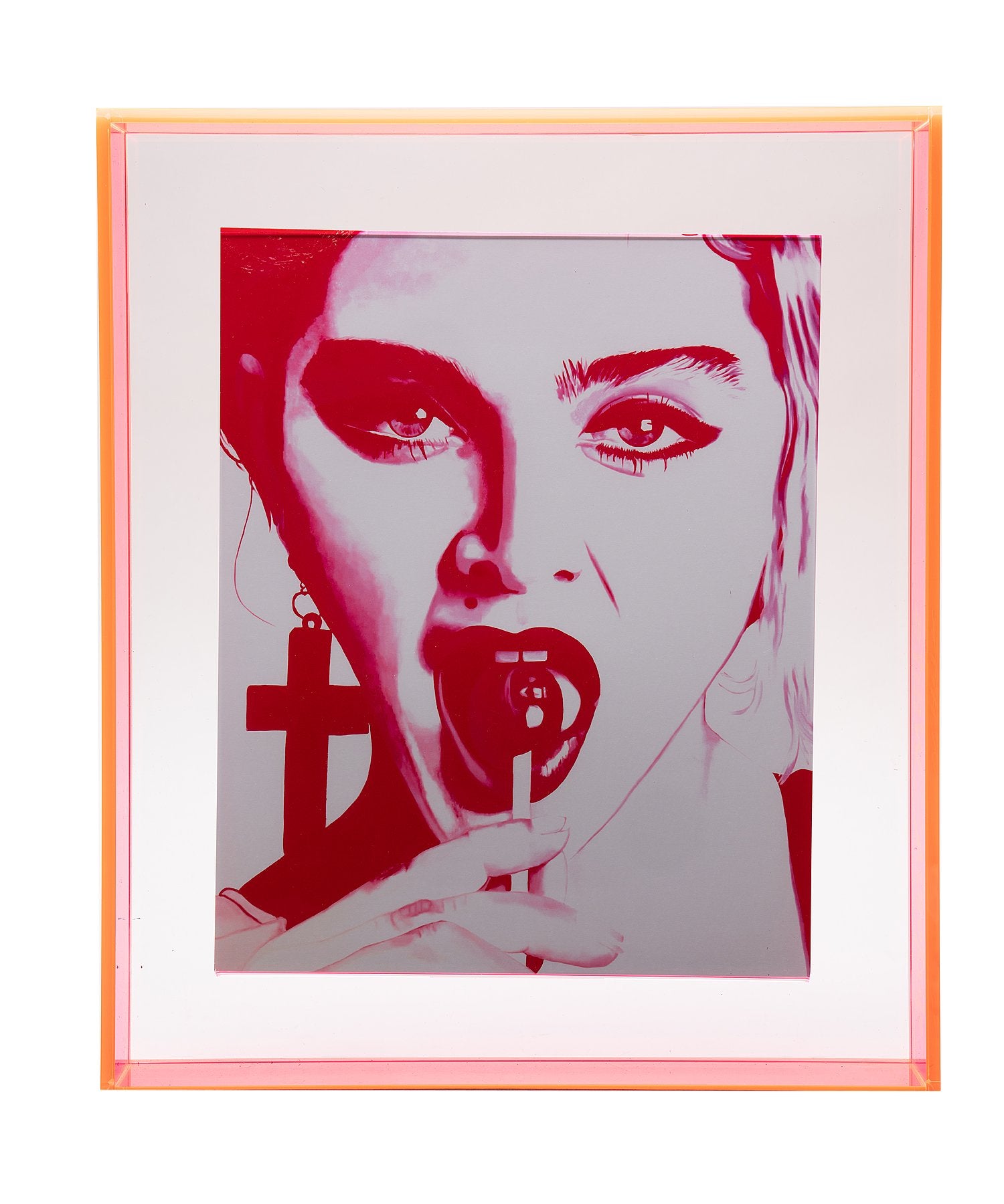 madonna print in neon pink floating acrylic frame