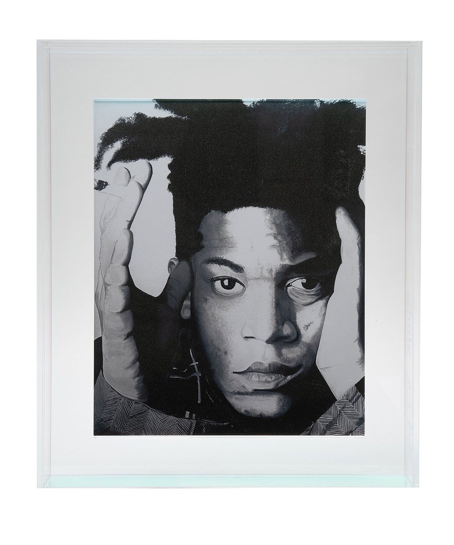 jean-michel basquiat print in iridescent floating acrylic frame
