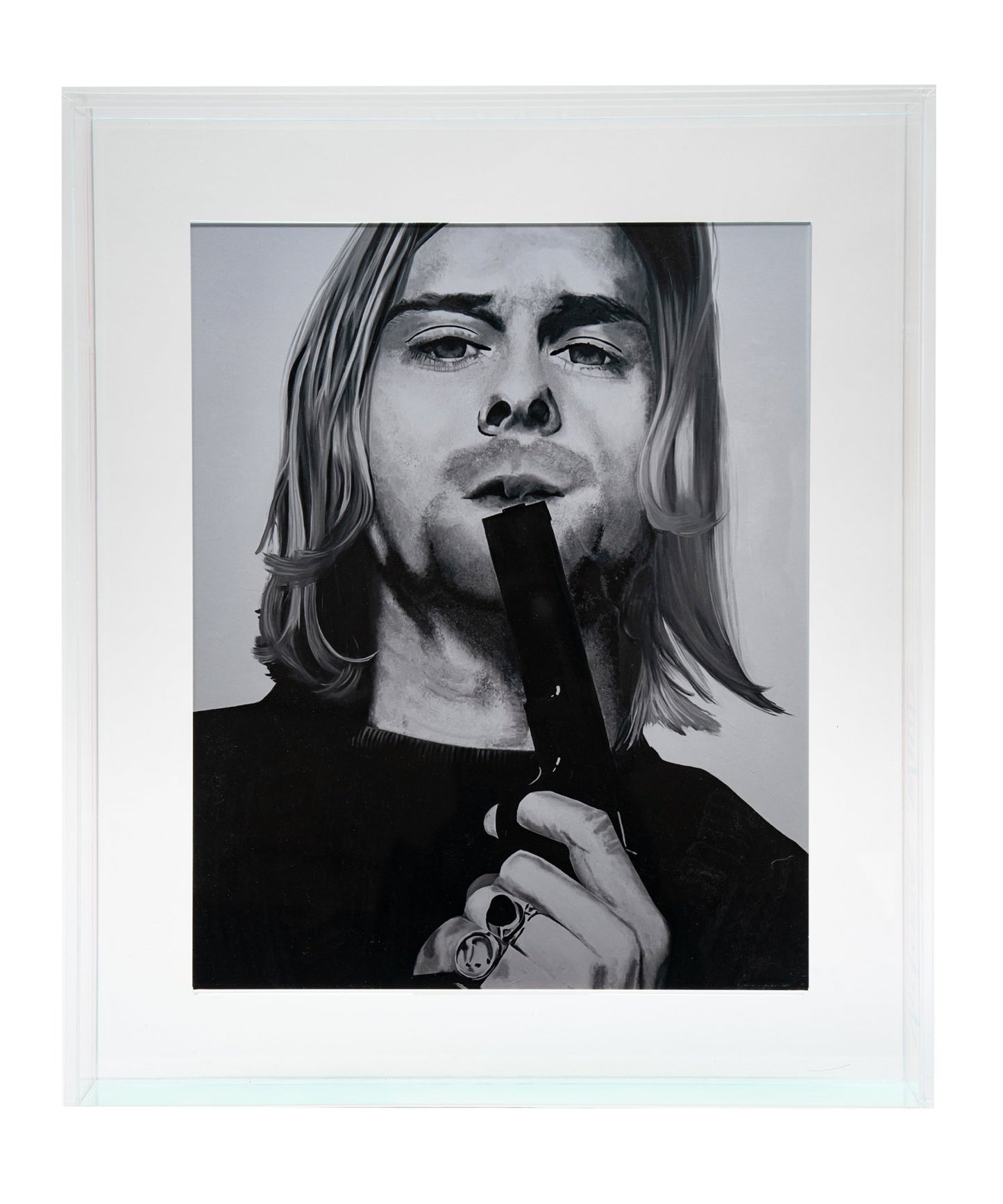 kurt cobain print in iridescent floating acrylic frame