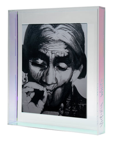 maria sabina print in iridescent floating acrylic frame