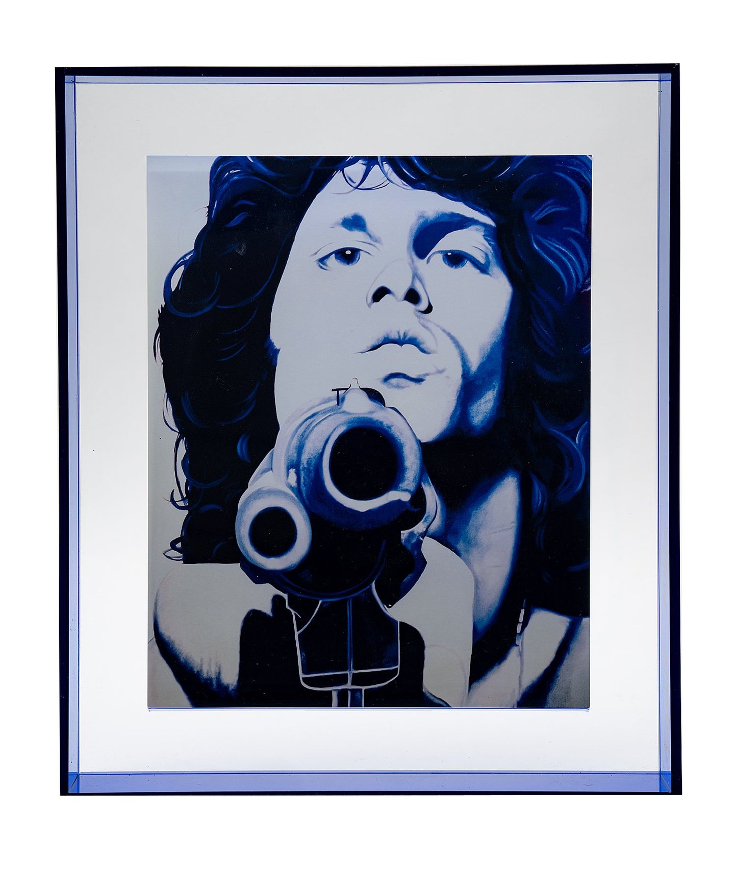 jim morrison print in blue floating acrylic frame