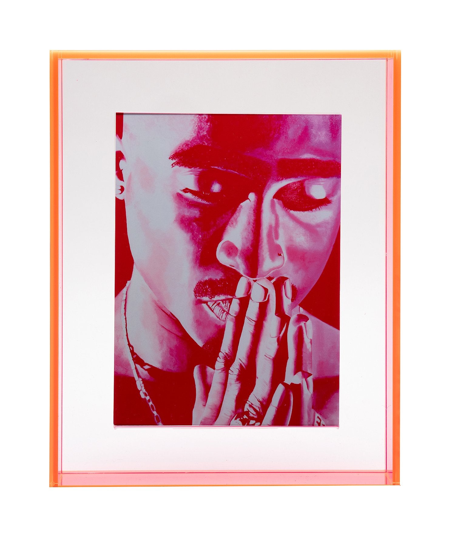 tupac shakur print in neon pink floating acrylic frame