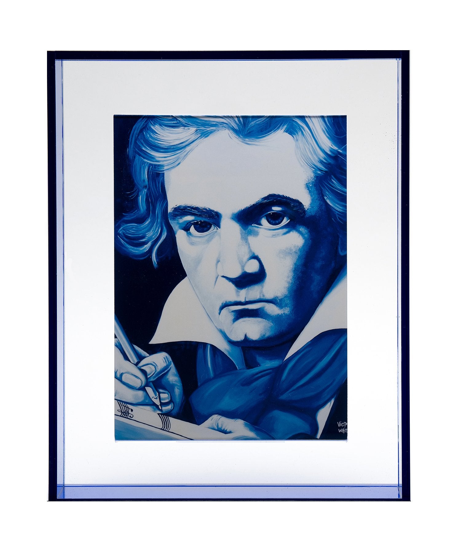 ludwig von beethoven print in blue floating acrylic frame
