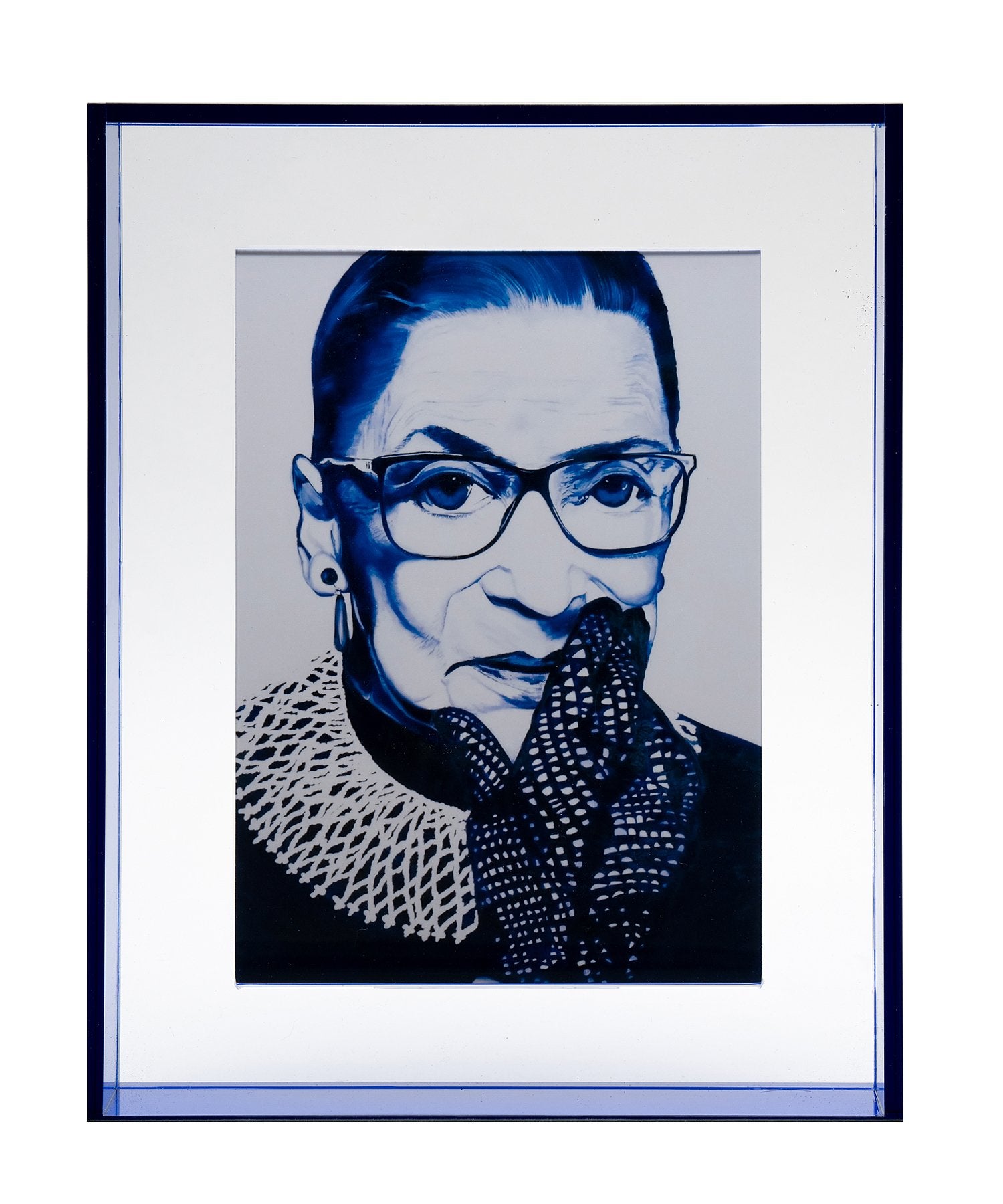ruth bader ginsburg in blue floating acrylic frame