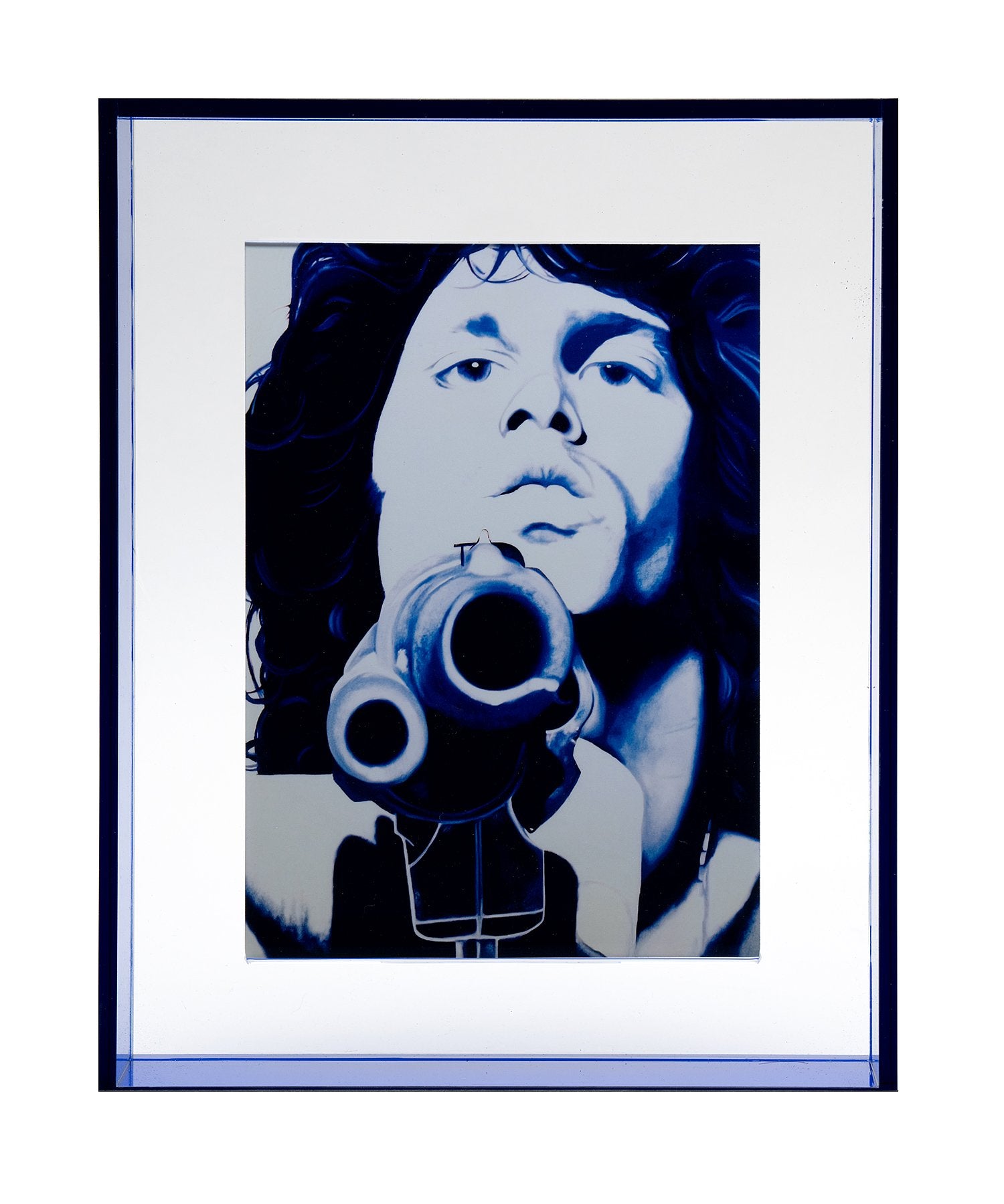 jim morrison print in blue floating acrylic frame