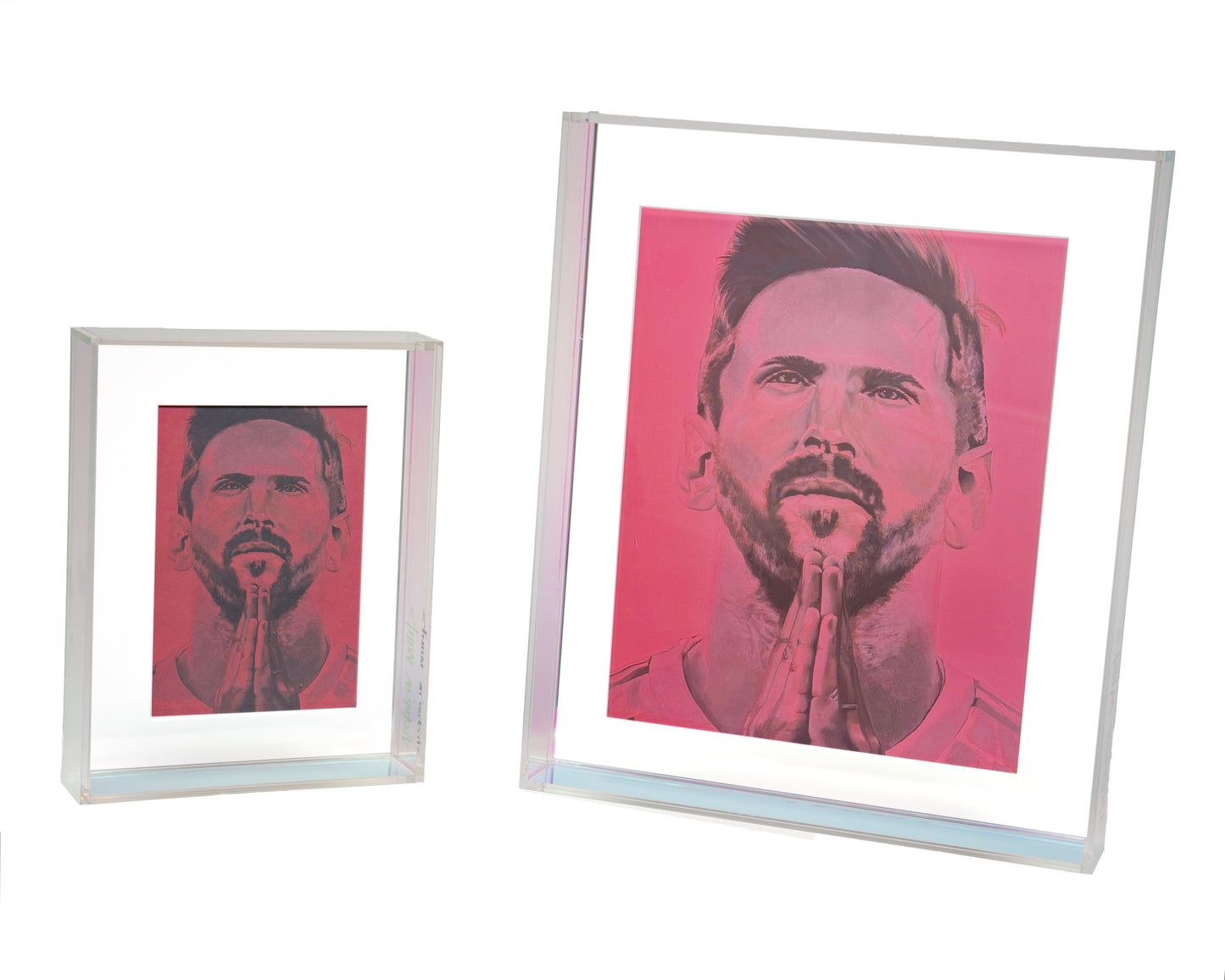 lionel messi print in iridescent floating acrylic frame