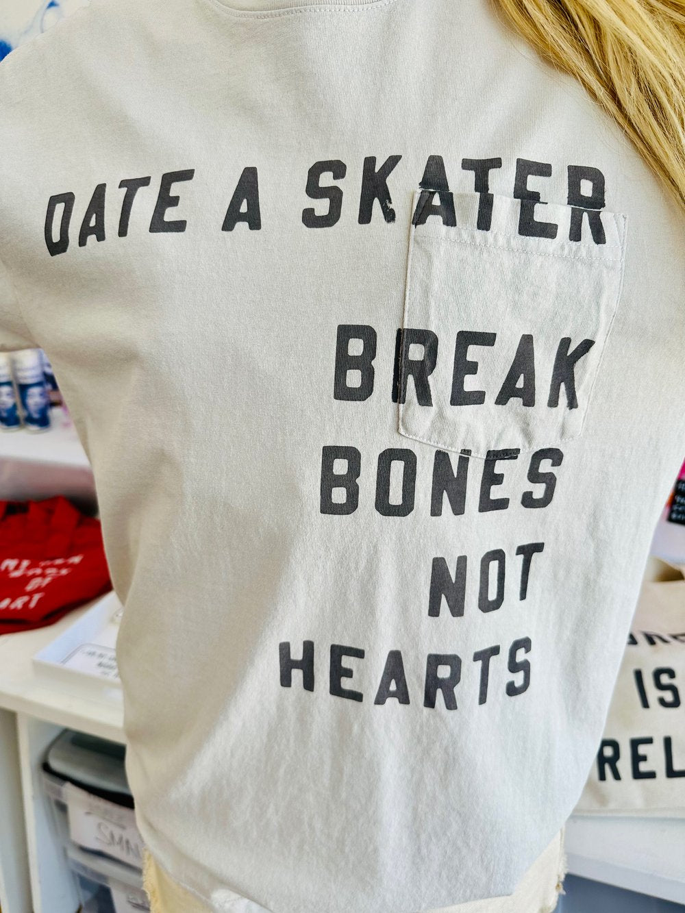 Date a Skater Pocket Tee- Cement