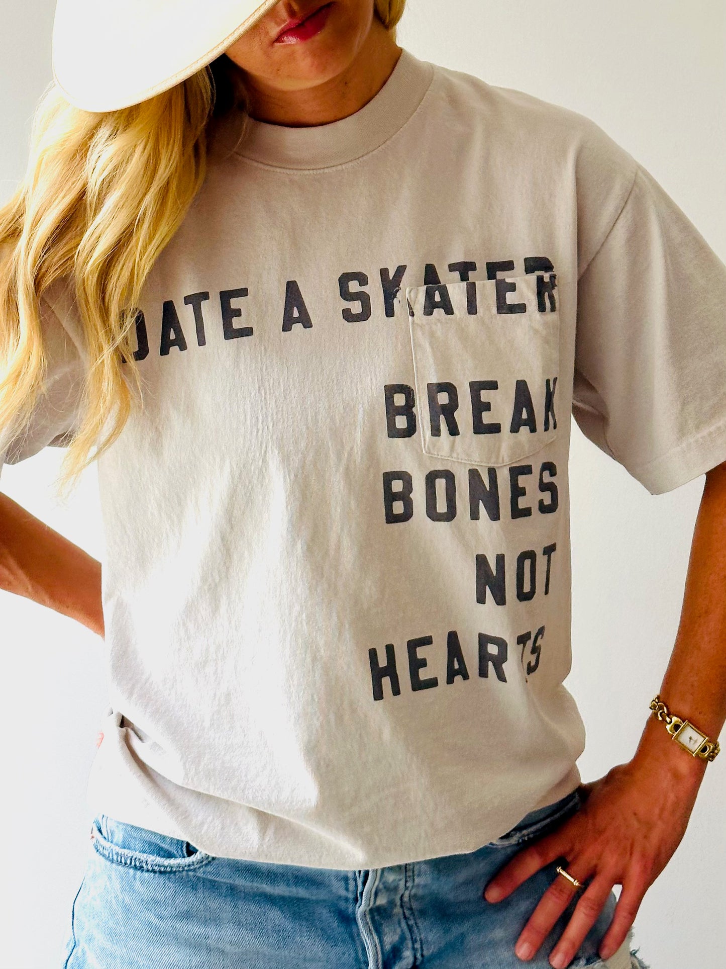 Date a Skater Pocket Tee- Cement